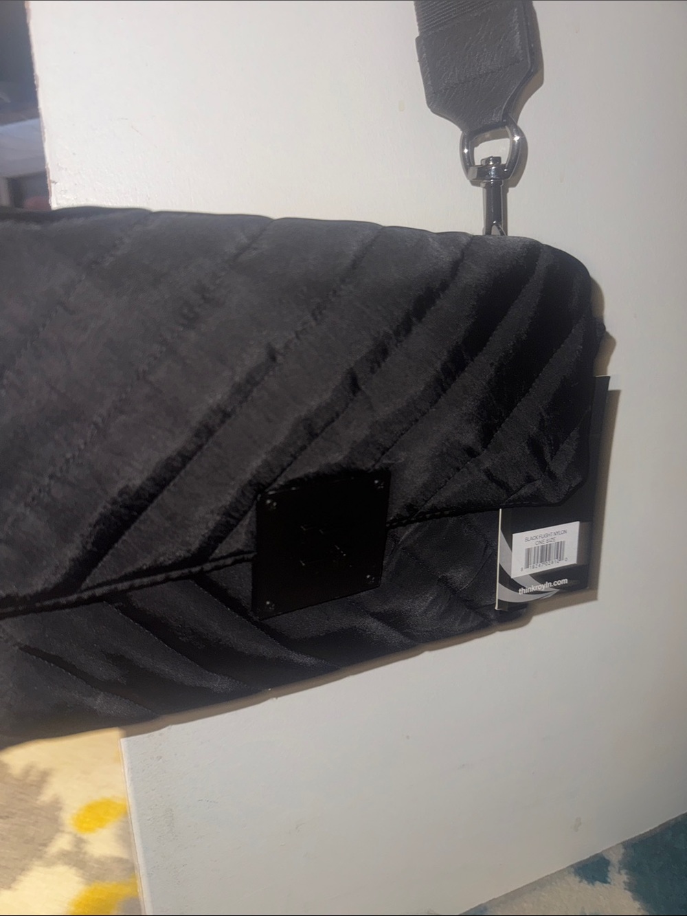 THINK ROYLN Black Quilted Messenger Bag with Adjustable Strap